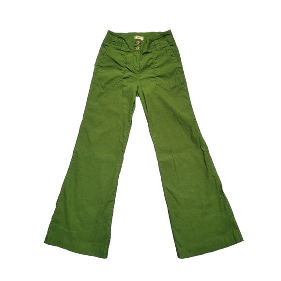 Maeve by Anthropologie Naomi Wide Leg Flare Linen Blend Pants Size 6 Green Retro - Picture 2 of 10